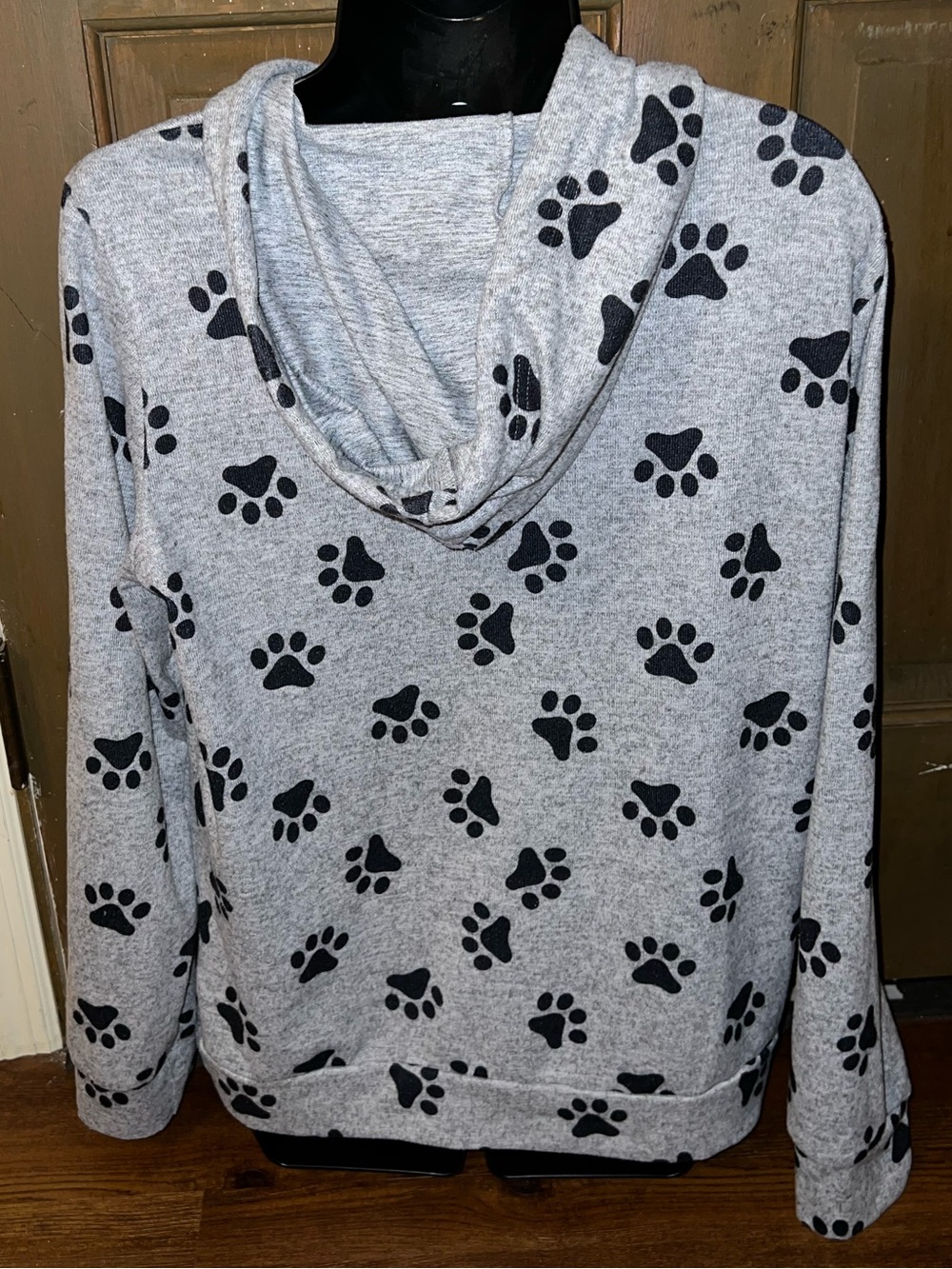 LA Soul Gray & Black Paw Print Long Sleeve Hooded Pullover Sweatshirt Size L - Picture 6 of 9